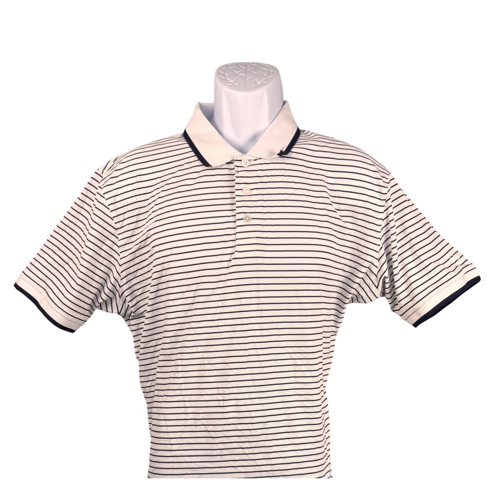 G/FORE Mens Striped‎ Golf Polo Shirt White Navy Blue Large Performance Stretch